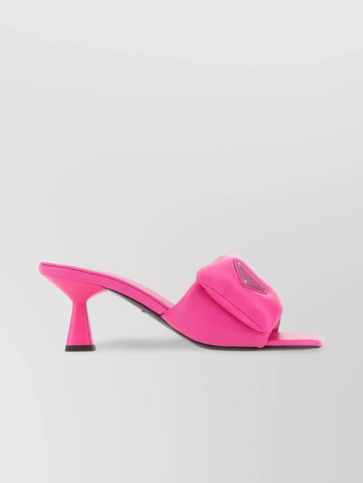 Prada Distinctive Squared Toe Heeled Mules In Pink