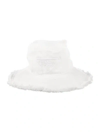 Pre-owned Prada Distressed Bucket Hat In White