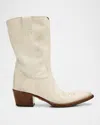 Prada Distressed Calfskin Short Cowboy Boots In Talco