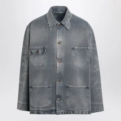 Prada Distressed Canvas Overshirt In Gray