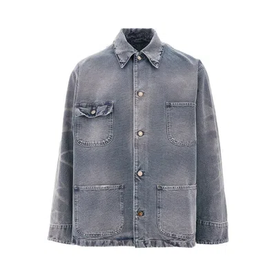 PRADA DISTRESSED DENIM BLOUSON JACKET