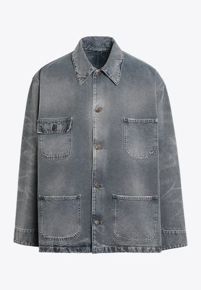 PRADA DISTRESSED DENIM OVERSHIRT