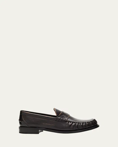 Prada Distressed Leather Loafers In Black