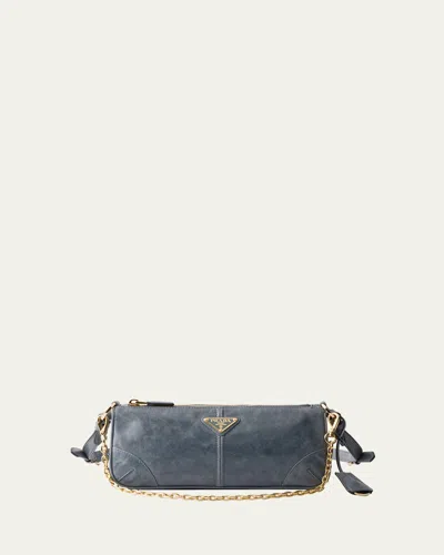Prada Distressed Leather Shoulder Bag In F03x2 Avio N