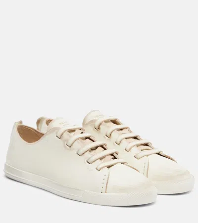 Prada Distressed Leather Sneakers In Neutral