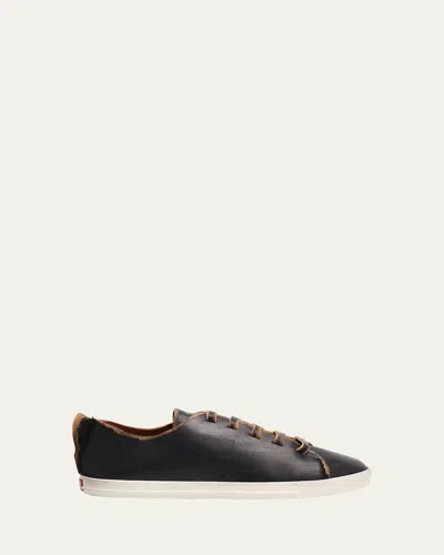 Prada Distressed Low-top Leather Sneakers In Brown