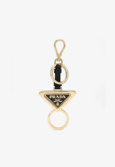 Prada Dividable Leather And Metal Key-ring In Gold