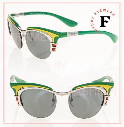 Pre-owned Prada Dixie Oval Retro Pr60os Green Yellow Silver Mirror 60o Fashion Sunglasses
