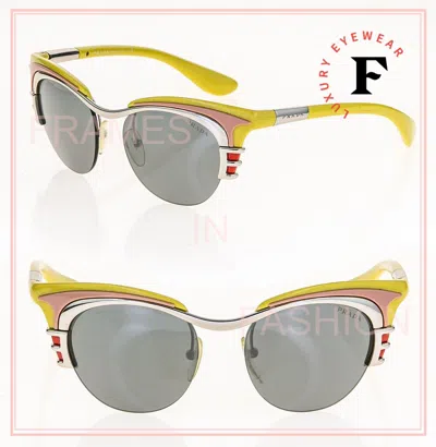 Pre-owned Prada Dixie Oval Retro Pr60os Yellow Pink Silver Mirror 60o Fashion Sunglasses