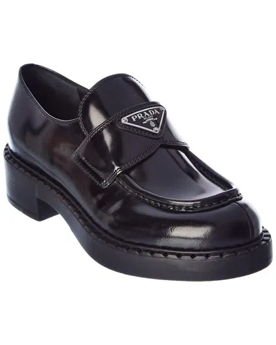 Prada Dnu Inv  Brushed Leather Loafer In Black
