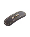 Prada Dnu Inv  Lettering Logo Studded Hair Clip In Purple