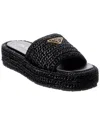 Prada Logo Crochet Platform Sandal In Black