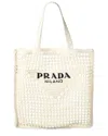 Prada Logo Crochet Tote In White