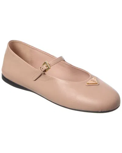 Prada Logo Leather Flat In Pink