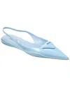 Prada Logo Leather Pointy-toe Slingback Flat In Blue