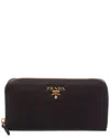 Prada Logo Leather Zip Around Wallet