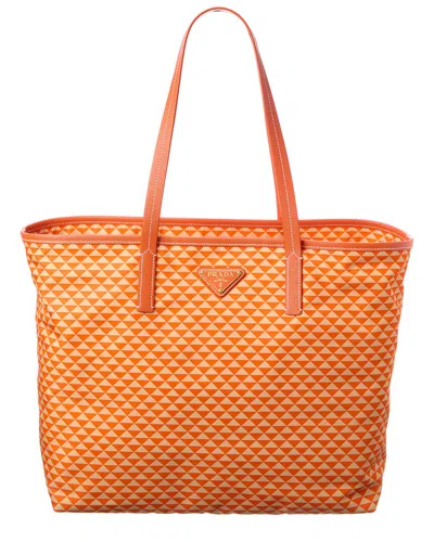 Prada Dnu Inv  Logo Nylon & Leather Tote In Orange
