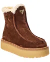 Prada Suede Shearling Ankle Boots In Brown