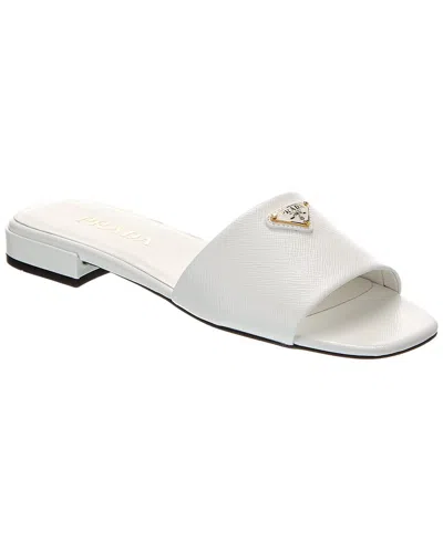 Prada Saffiano Patent Leather Slides In White