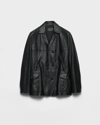 PRADA DOUBLE-BREASTED NAPPA LEATHER CABAN JACKET
