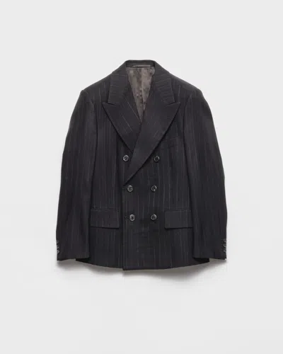 Prada Double-breasted Wool Blend Jacket In Black