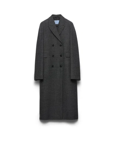 Prada Doppelreihiger Mantel Aus Mouliné-wolle Mit Vichy-karo In Schwarz/weiss