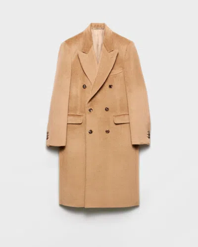 Prada Doppelreihiger Mantel Aus Wollgemisch In Brown