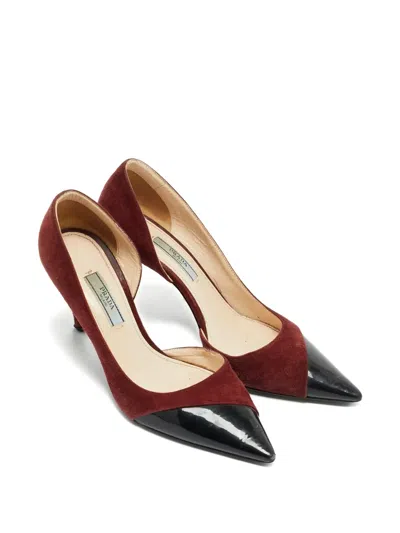 Pre-owned Prada D'orsay Suede Pumps In Red