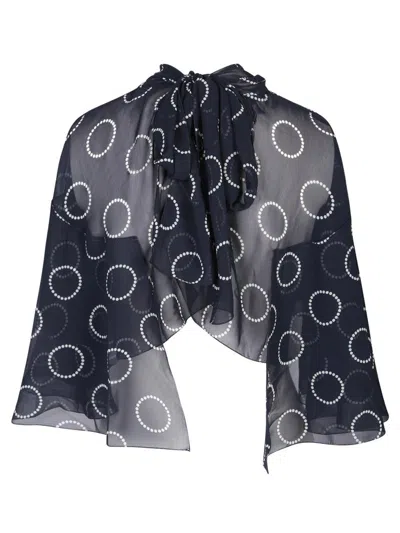 Prada Dot-print Georgette Cape In Navy