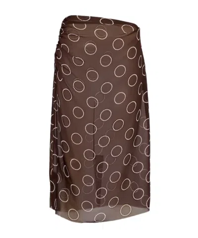 Prada Dot-print Georgette Pencil Skirt In Dark Red