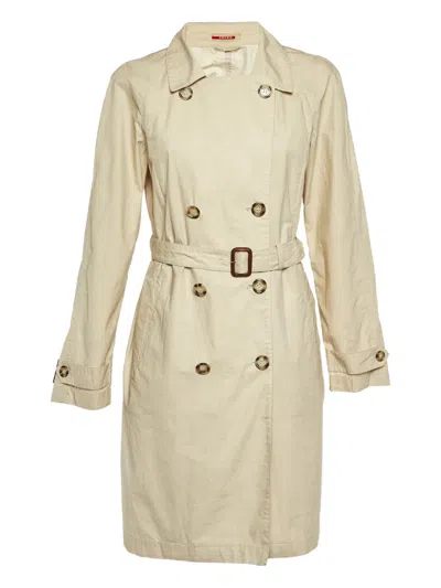 Pre-owned Prada Double-breasted Belted Trench Coat In Neutral