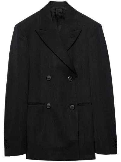 Prada Double-breasted Gabardine Jacket In Anthracite Gray