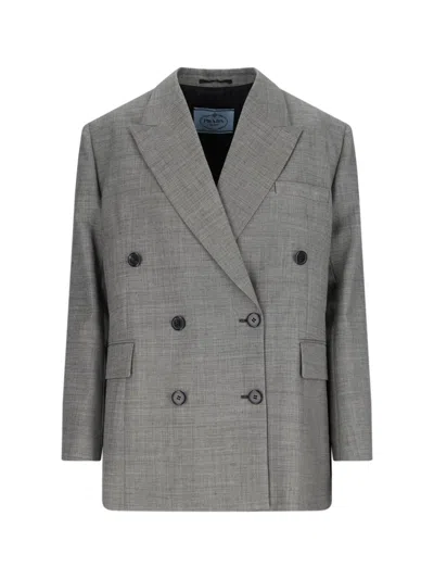 Prada Double-breasted Blazer In Gray