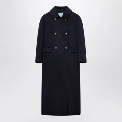Prada Double-breasted Cashgora Coat In Blue