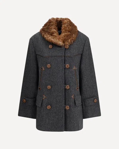 Prada Double-breasted Caban With A Shearling Trim In Multi