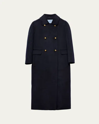 Prada Double-breasted Cashgora Coat In Blue