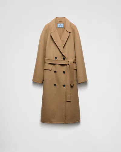 Prada Double-breasted Cashgora Coat In Brown