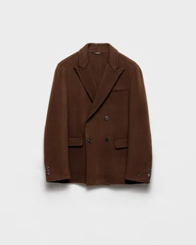 Prada Double-breasted Cashmere Jacket In Brown