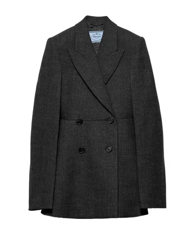 PRADA DOUBLE-BREASTED VINTAGE-LOOK RUSH STITCH JACKET