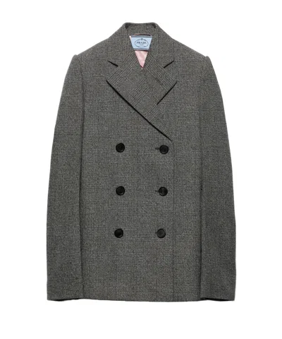 PRADA DOUBLE-BREASTED PRINCE OF WALES CHECKED JACKET