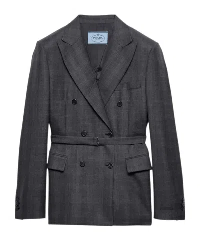 PRADA DOUBLE-BREASTED CHECKED WOOL JACKET