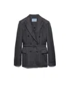 Prada Double-breasted Wool Jacket With Check Pattern In Gray