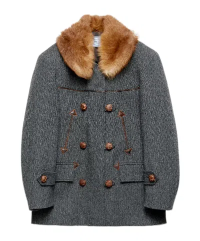 PRADA DOUBLE-BREASTED CHEVRON PEACOAT