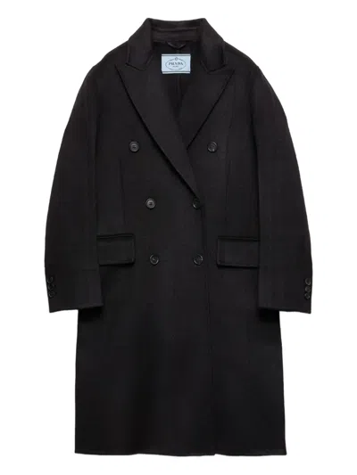 Prada Double-breasted Coat In Black