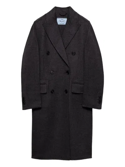 Prada Double-breasted Coat In Black