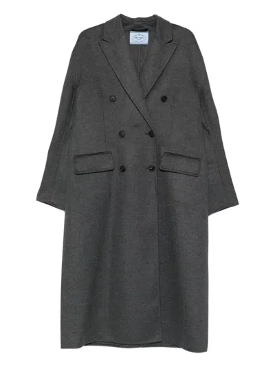 Prada Double Breasted Coat In Gray