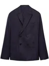 Prada Double-breasted Cotton Blazer In Blue