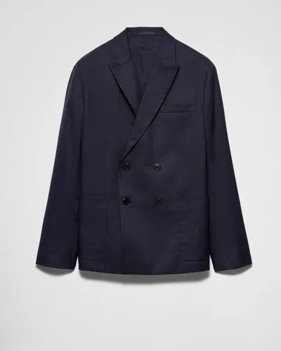 Prada Doppelreihige Jacke Aus Baumwolle In Blau
