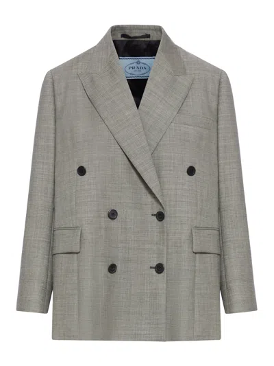 Prada Grey Wool Blazer In Animal Print