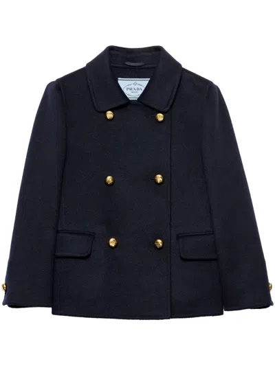 Prada Midnight Blue Wool Blend Coat In Black